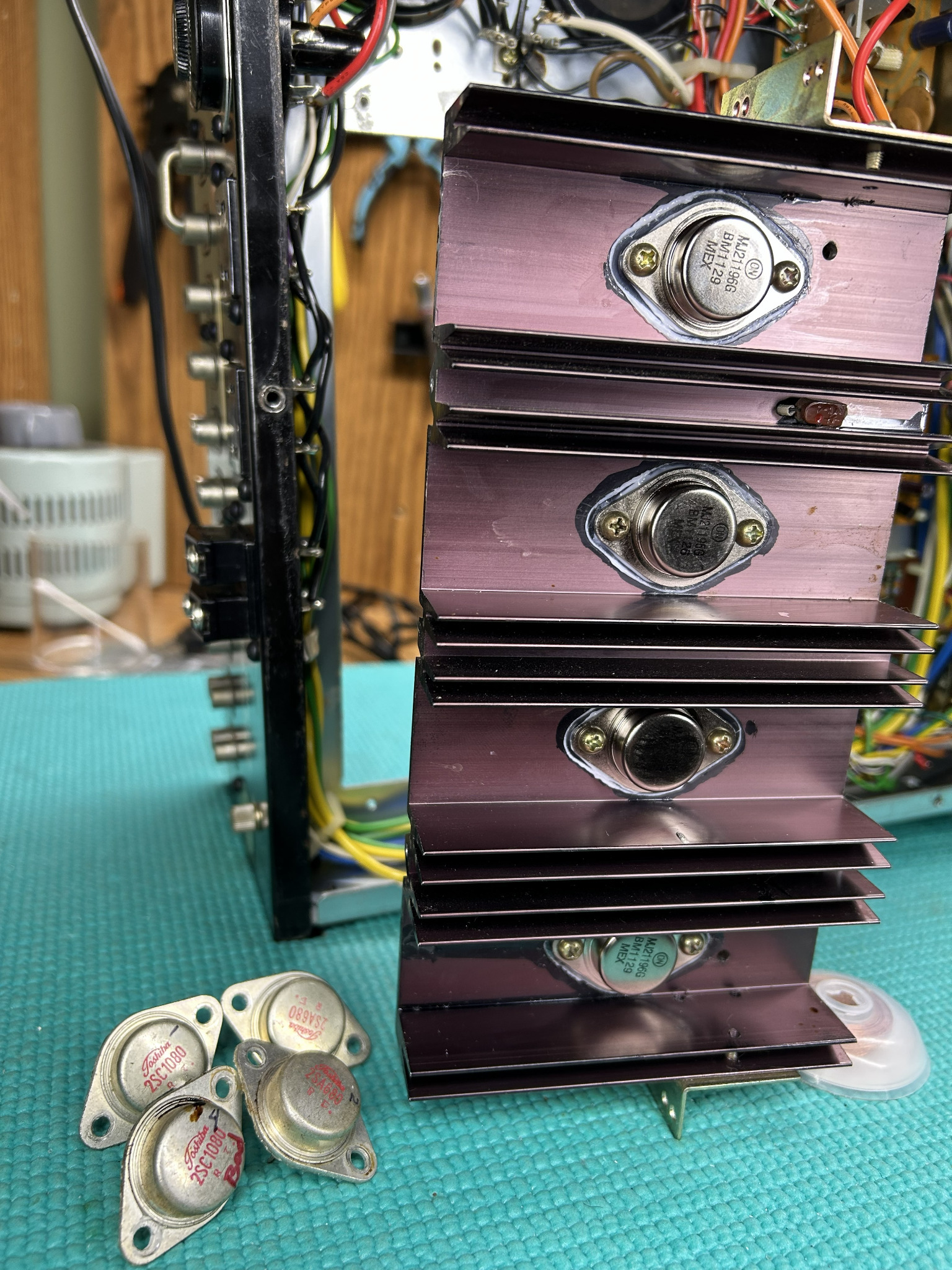 New matched OnSemi output transistors installed in the Pioneer SX-828